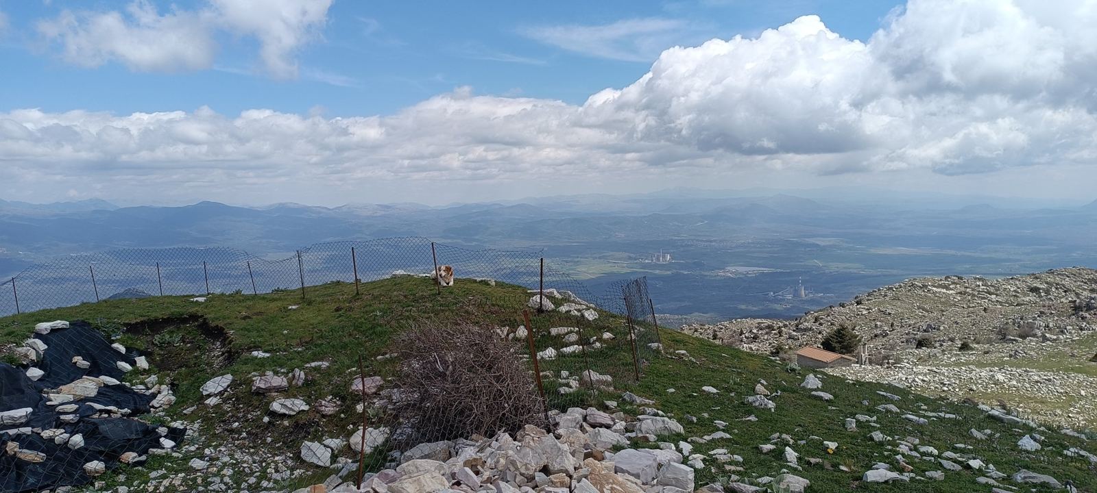 Κορυφή του Λυκαίου όρους με περίφραξη αρχαιολογικού χώρου και θέα στην Αρκαδία